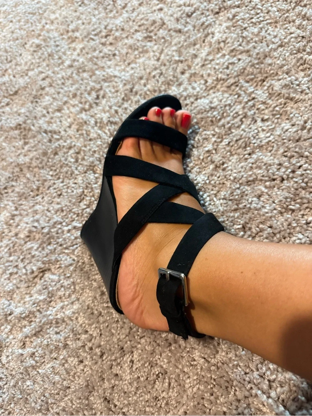 Forever 21 Black Strappy Wedge Sandals